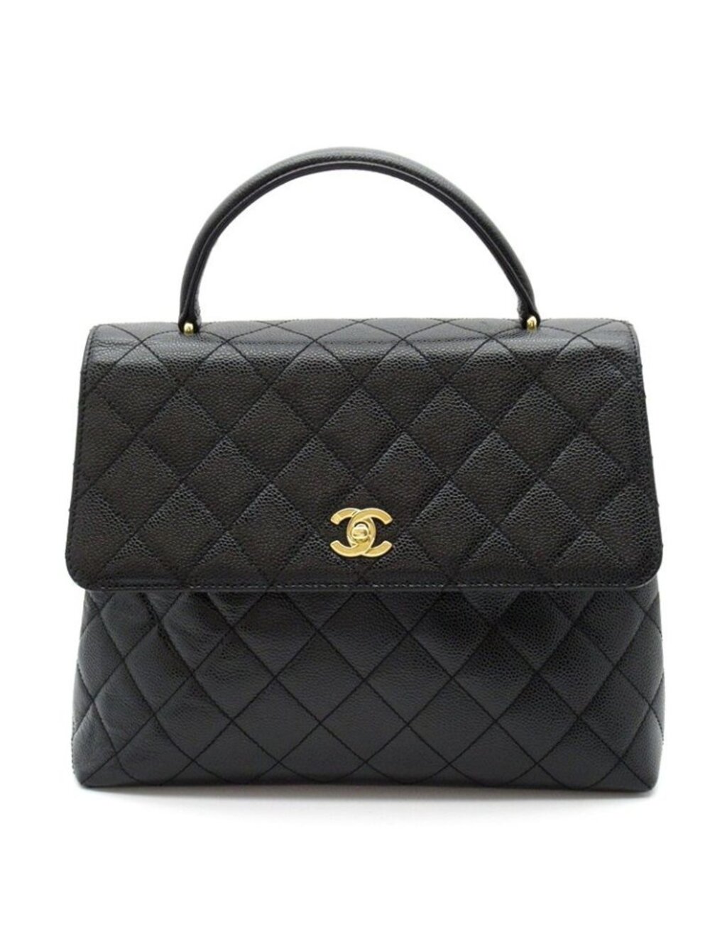 Chanel Quilted Handbag Caviar Leather Black